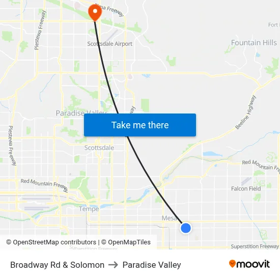 Broadway Rd & Solomon to Paradise Valley map