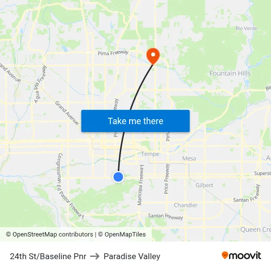 24th St/Baseline Pnr to Paradise Valley map