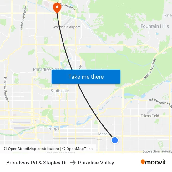 Broadway Rd & Stapley Dr to Paradise Valley map