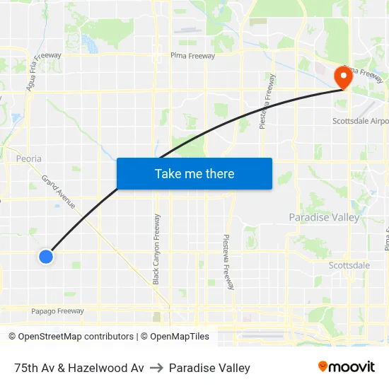 75th Av & Hazelwood Av to Paradise Valley map