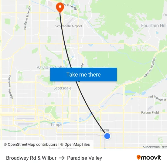 Broadway Rd & Wilbur to Paradise Valley map