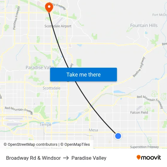 Broadway Rd & Windsor to Paradise Valley map