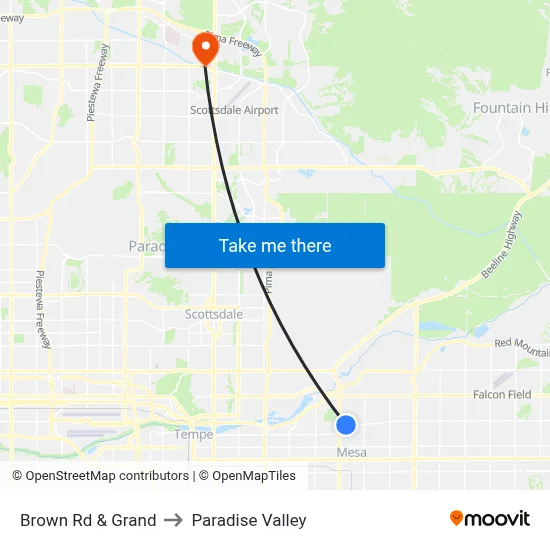 Brown Rd & Grand to Paradise Valley map