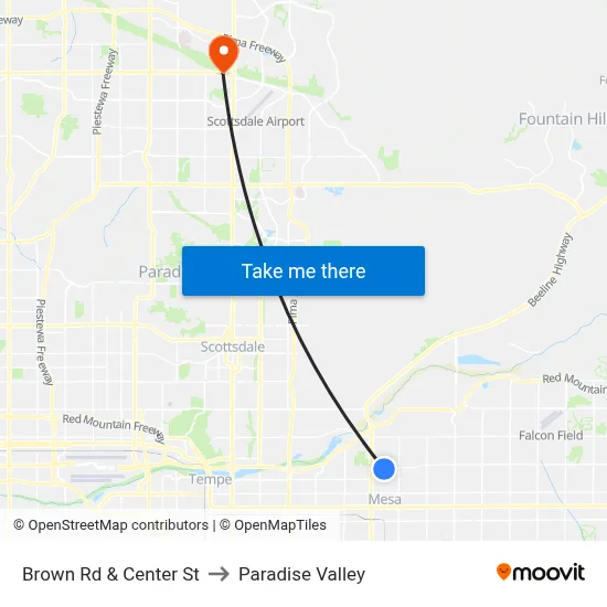 Brown Rd & Center St to Paradise Valley map