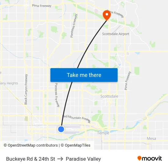 Buckeye Rd & 24th St to Paradise Valley map