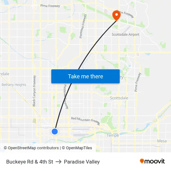 Buckeye Rd & 4th St to Paradise Valley map