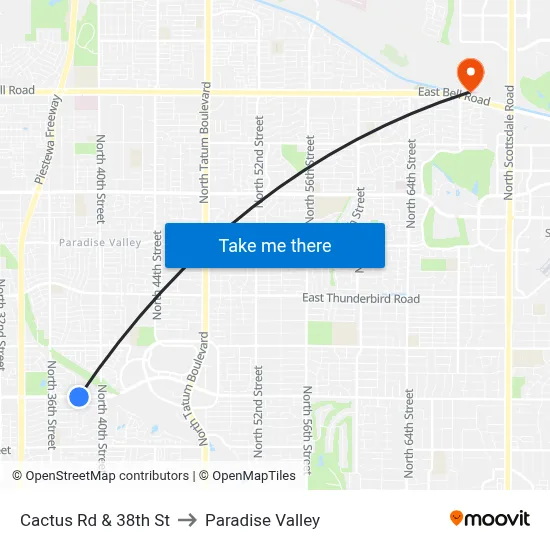 Cactus Rd & 38th St to Paradise Valley map