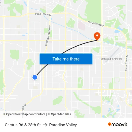 Cactus Rd & 28th St to Paradise Valley map