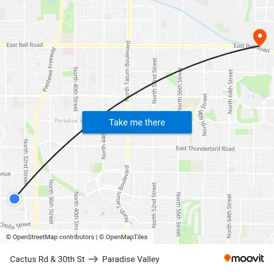 Cactus Rd & 30th St to Paradise Valley map