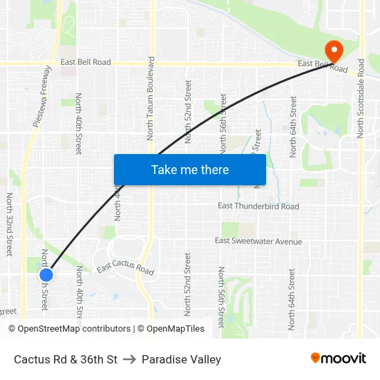 Cactus Rd & 36th St to Paradise Valley map