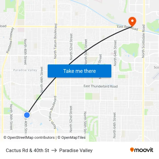 Cactus Rd & 40th St to Paradise Valley map