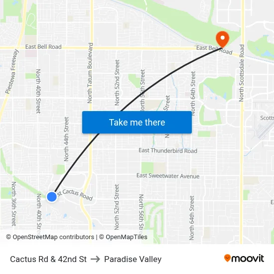 Cactus Rd & 42nd St to Paradise Valley map