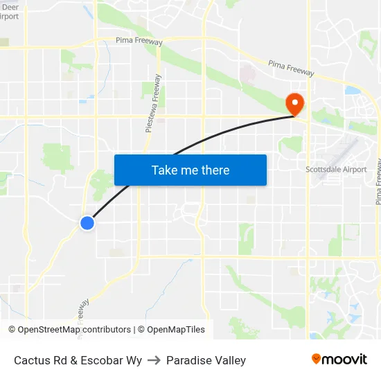 Cactus Rd & Escobar Wy to Paradise Valley map