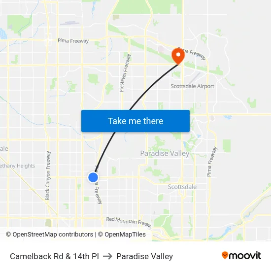 Camelback Rd & 14th Pl to Paradise Valley map