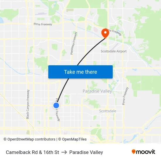 Camelback Rd & 16th St to Paradise Valley map