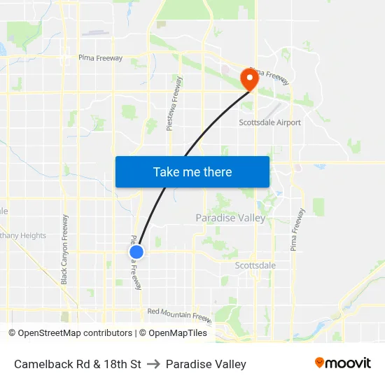 Camelback Rd & 18th St to Paradise Valley map