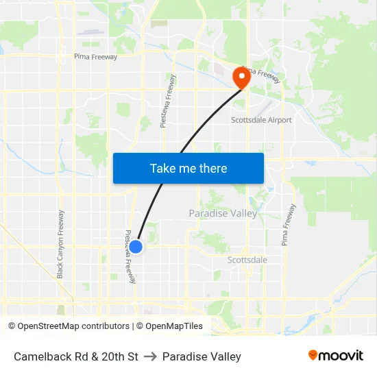 Camelback Rd & 20th St to Paradise Valley map