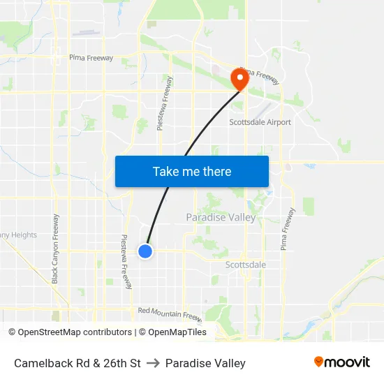 Camelback Rd & 26th St to Paradise Valley map