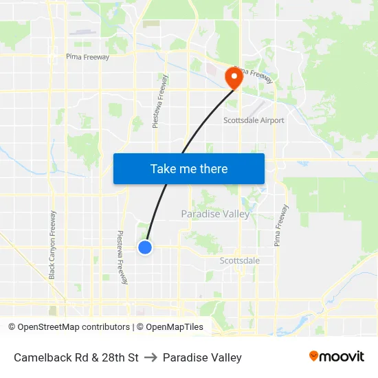 Camelback Rd & 28th St to Paradise Valley map