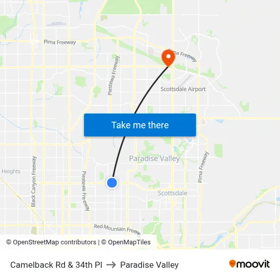 Camelback Rd & 34th Pl to Paradise Valley map