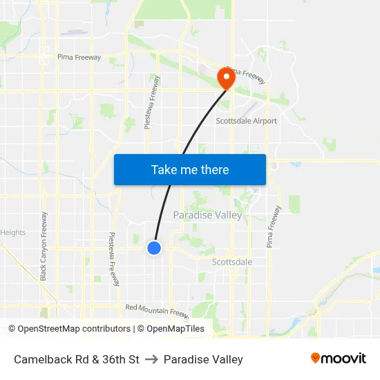 Camelback Rd & 36th St to Paradise Valley map