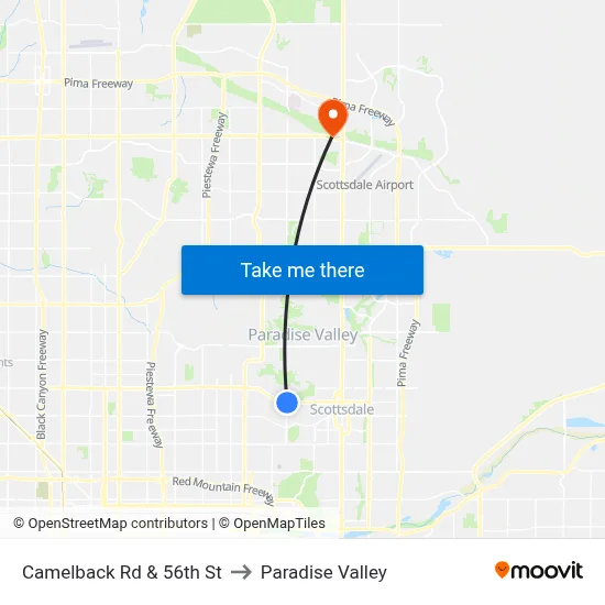 Camelback Rd & 56th St to Paradise Valley map