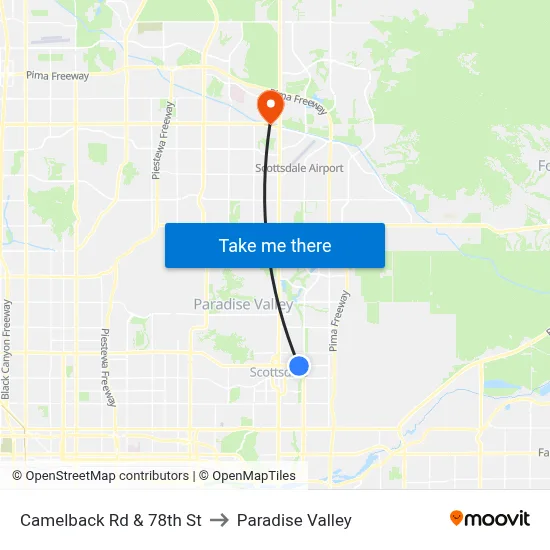 Camelback Rd & 78th St to Paradise Valley map