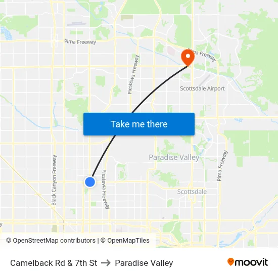 Camelback Rd & 7th St to Paradise Valley map