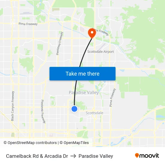Camelback Rd & Arcadia Dr to Paradise Valley map