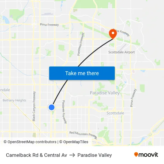 Camelback Rd & Central Av to Paradise Valley map