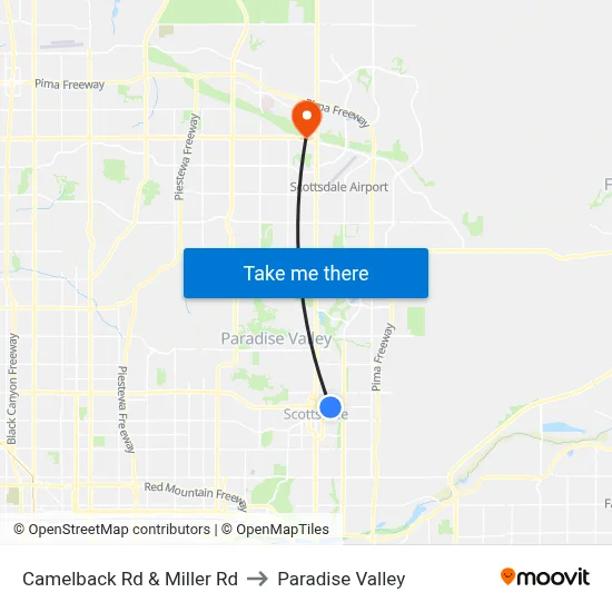 Camelback Rd & Miller Rd to Paradise Valley map