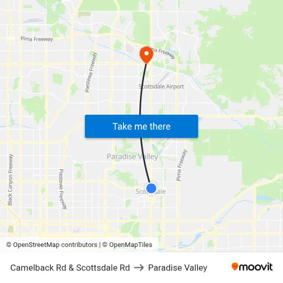 Camelback Rd & Scottsdale Rd to Paradise Valley map