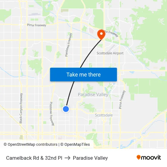 Camelback Rd & 32nd Pl to Paradise Valley map