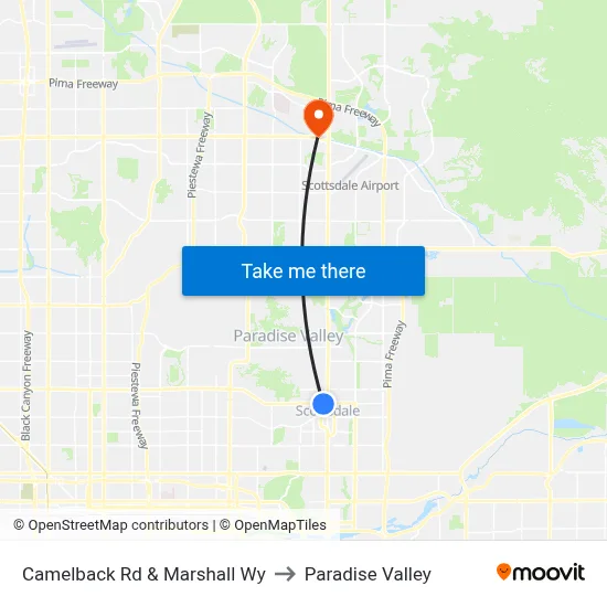 Camelback Rd & Marshall Wy to Paradise Valley map