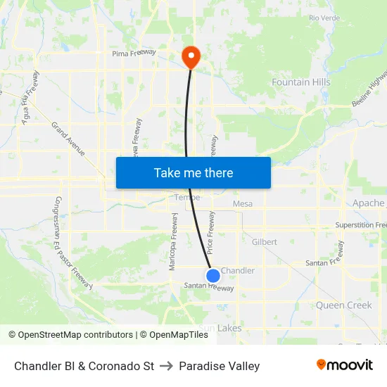 Chandler Bl & Coronado St to Paradise Valley map