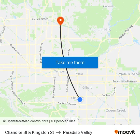 Chandler Bl & Kingston St to Paradise Valley map