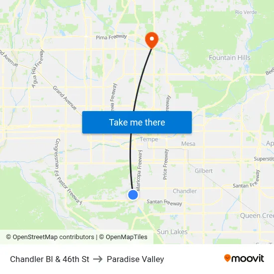 Chandler Bl & 46th St to Paradise Valley map