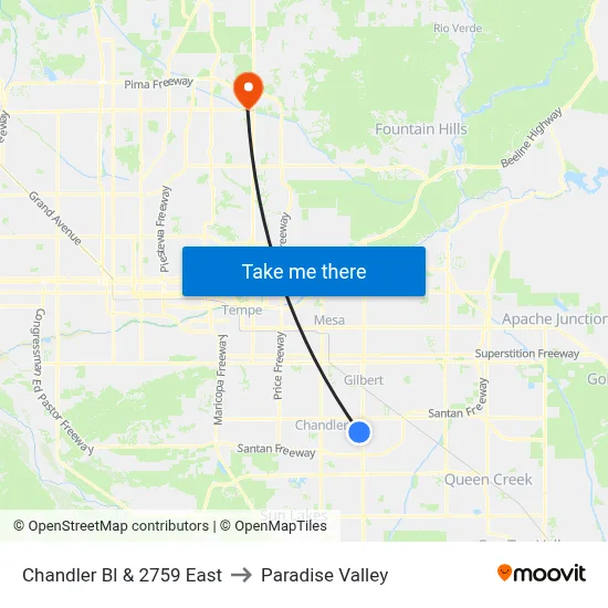 Chandler Bl & 2759 East to Paradise Valley map