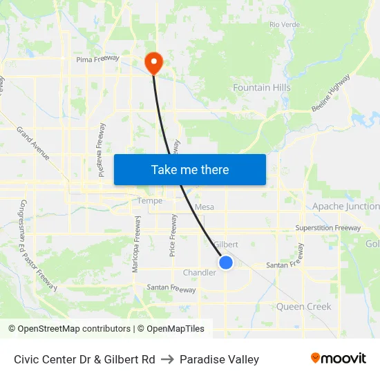 Civic Center Dr & Gilbert Rd to Paradise Valley map