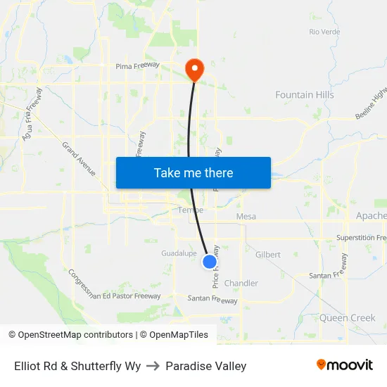 Elliot Rd & Shutterfly Wy to Paradise Valley map