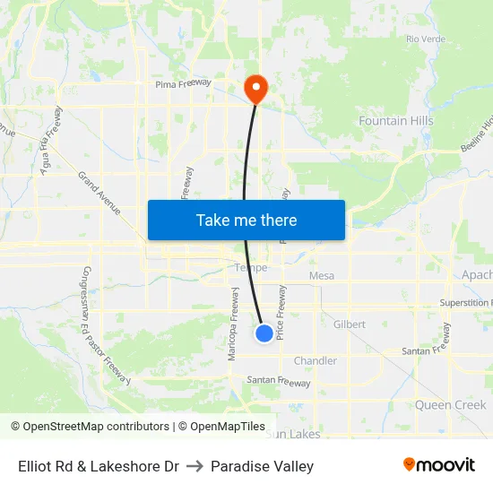 Elliot Rd & Lakeshore Dr to Paradise Valley map