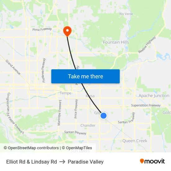 Elliot Rd & Lindsay Rd to Paradise Valley map
