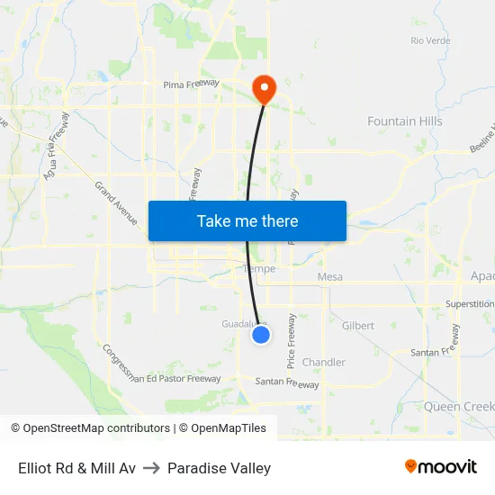 Elliot Rd & Mill Av to Paradise Valley map