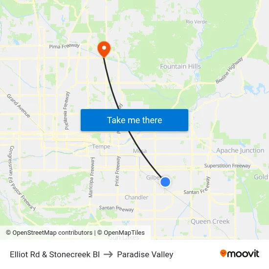 Elliot Rd & Stonecreek Bl to Paradise Valley map