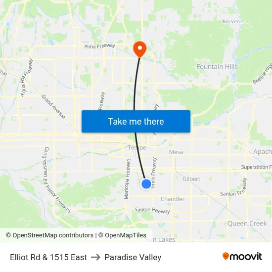 Elliot Rd & 1515 East to Paradise Valley map