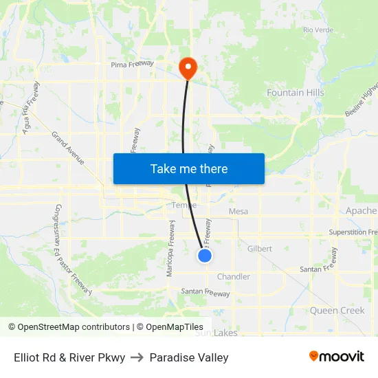 Elliot Rd & River Pkwy to Paradise Valley map