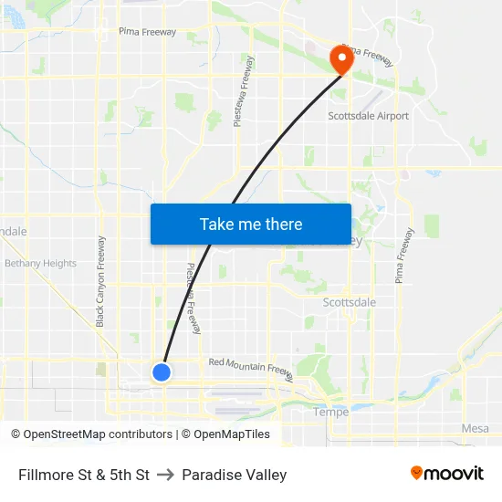 Fillmore St & 5th St to Paradise Valley map