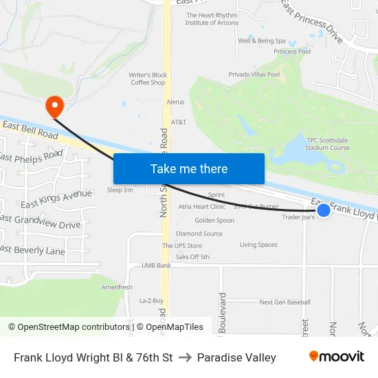 Frank Lloyd Wright Bl & 76th St to Paradise Valley map