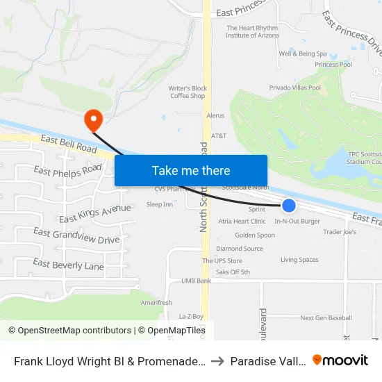 Frank Lloyd Wright Bl & Promenade Ln to Paradise Valley map