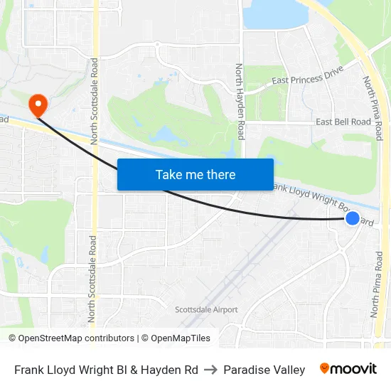 Frank Lloyd Wright Bl & Hayden Rd to Paradise Valley map
